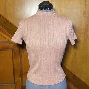 FOREVER 21 - Pink Short Sleeve Mock Neck Top - Size Small